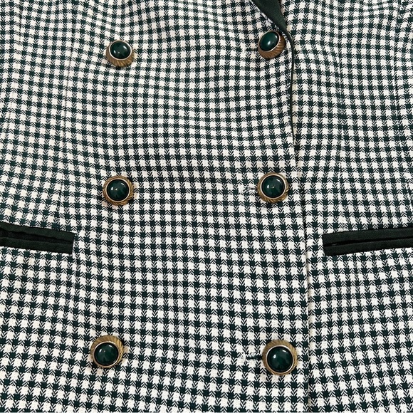 Vintage Green Cream Gingham Blazer Dress Double Breasted Size 10/12 Fall Office - Picture 11 of 12